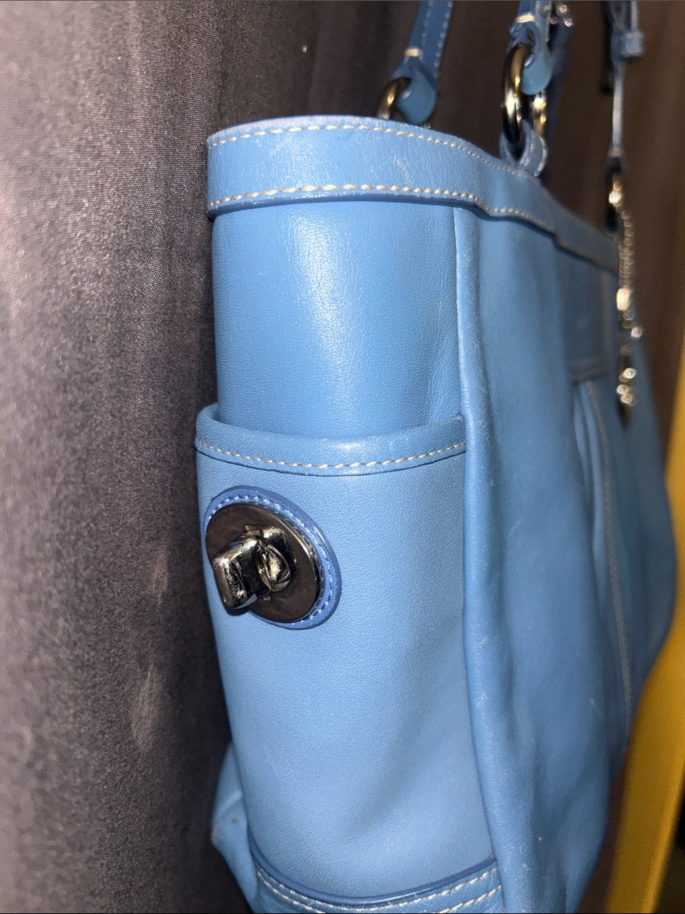 Coach F13759 Light Blue Gallery Tote Bag with Signature Charm - Picture 11 of 16